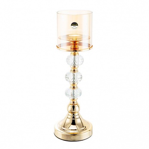 Μεταλλικό Γυάλινο Χρυσό Κηροπήγιο 9.7x11.5 x 35.5cm