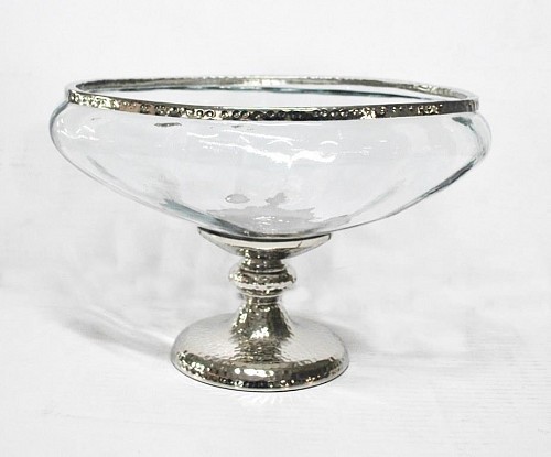 Γυάλινη Οβάλ  Κουπ Γόνδολα Με Μεταλλική Aσημί Αντικέ Βάση Πόδι 31x20x22cm