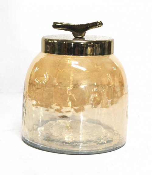 Διακοσμητική Γυάλινη Μελί Φοντανιέρα Με Χρυσό Μεταλλικό Καπάκι 15x15x18cm