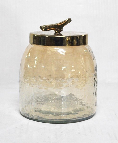 Διακοσμητική Γυάλινη Μελί Φοντανιέρα Με Χρυσό Μεταλλικό Καπάκι 13x13x14cm