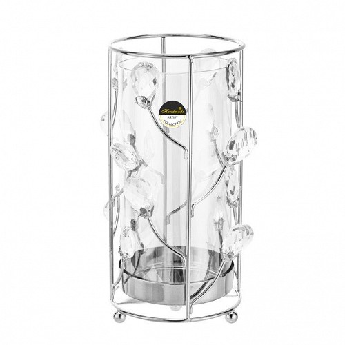 Κηροπήγιο Γυάλινο/ Μέταλλο Με Ασημί Διακοσμητικές Διακλαδώσεις 11.8x11.8x24cm