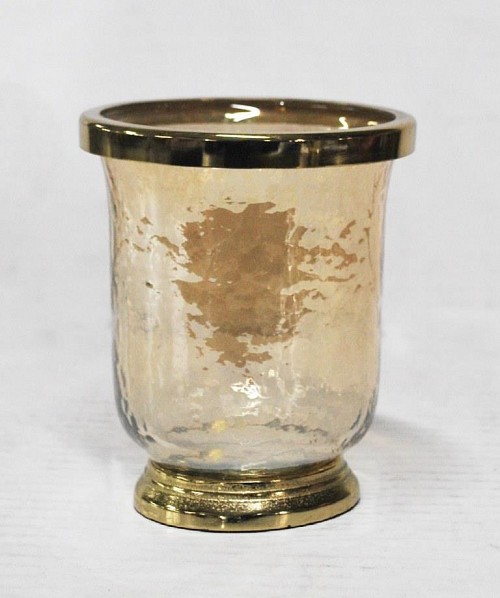 Γυάλινο Μελί Κηροπήγιο Με Μεταλλική Χρυσή Βάση 10x10x11.5cm