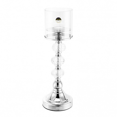 Κηροπήγιο μέταλλο/γυαλί με ασημί βάση 9.7x11.5x35.5cm