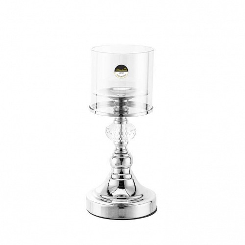 Κηροπήγιο μέταλλο/γυαλί με ασημί βάση  9.7x11.5x28cm