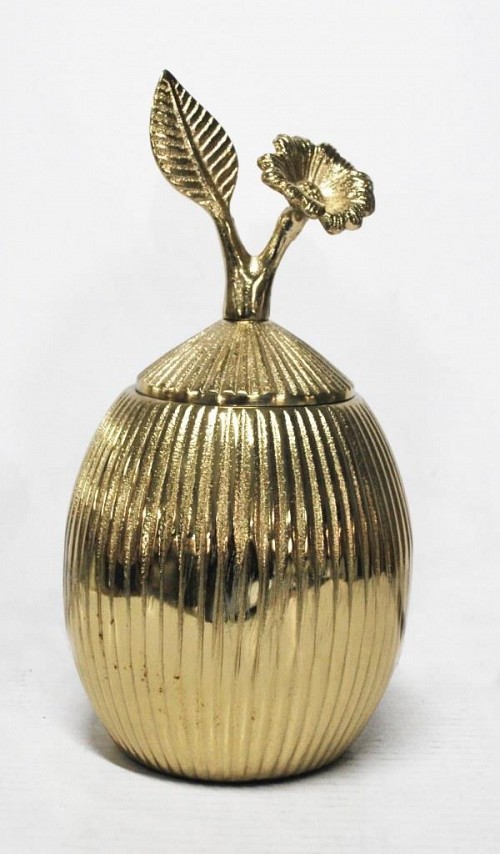 Μεταλλική Χρυσή Φοντανιέρα Με Διακοσμητικό Kαπάκι Φύλλα 15x15x27cm