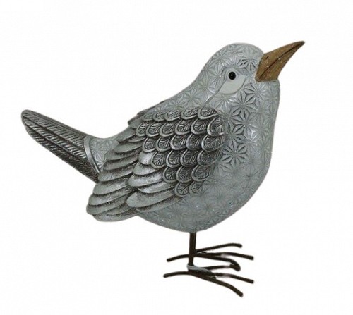 Πολυεστερικό Ασημί/Λευκό Διακοσμητικό Πουλάκι 18x9x16cm