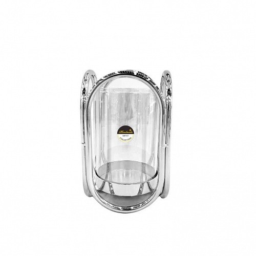 Γυάλινα Κηροπήγια Με Ασημί Μεταλλικές Λεπτομέρειες 12x20cm  SI751M