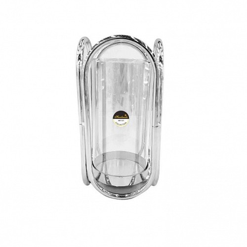 Γυάλινα Κηροπήγια Με Ασημί Μεταλλικές Λεπτομέρειες 12x25cm  SI751L