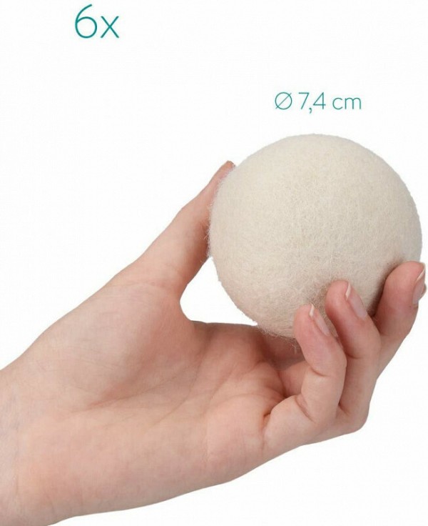 Navaris Wool Dryer Balls - Υποαλλεργικές Επαναχρησιμοποιήσιμες Μάλλινες Μπάλες Στεγνωτηρίου με Βαμβακερή Θήκη Μεταφοράς - 6 Τεμ