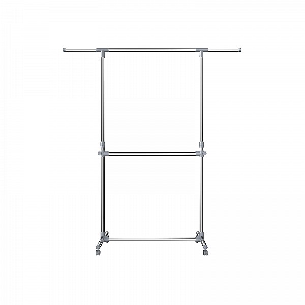 SONGMICS Ρυθμιζόμενη Κρεμάστρα Ρούχων με 2 Ράβδους – Υψηλή Αντοχή, Με Ρόδες, Ασημί LLR401
