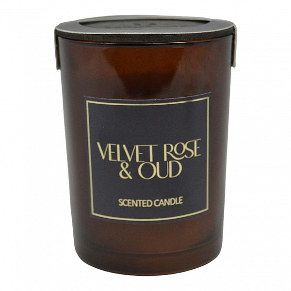 ΑΡΩΜΑΤΙΚΟ ΚΕΡΙ VELVET ROSE & OUD  ΣΕ ΓΥΑΛΙΝΟ ΔΟΧΕΙΟ ΜΕ ΚΑΠΑΚΙ 8x8x10,5εκ. ANKOR