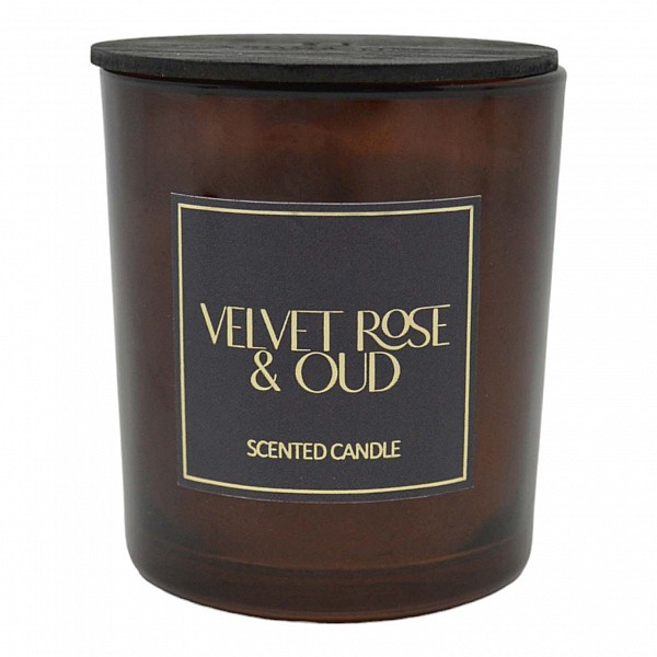 ΑΡΩΜΑΤΙΚΟ ΚΕΡΙ VELVET ROSE & OUD  ΣΕ ΓΥΑΛΙΝΟ ΔΟΧΕΙΟ ΜΕ ΚΑΠΑΚΙ 7x7x7,8εκ. ANKOR