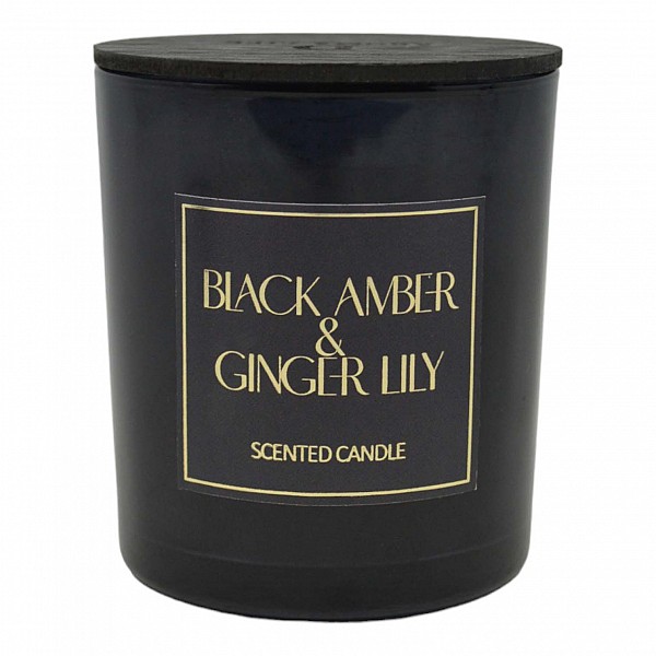ΑΡΩΜΑΤΙΚΟ ΚΕΡΙ BLACK AMBER & GINGER LILY ΣΕ ΓΥΑΛΙΝΟ ΔΟΧΕΙΟ ΜΕ ΚΑΠΑΚΙ 7x7x7,8εκ. ANKOR