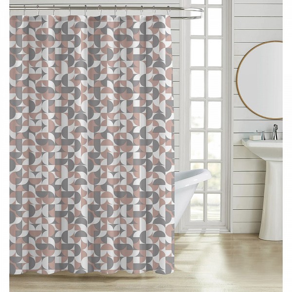 ΚΟΥΡΤΙΝΑ ΜΠΑΝΙΟΥ ΠΟΛΥΕΣΤΕΡΙΚΗ 180x200εκ 90gsm ΜΕ 12 ΚΡΙΚΟΥΣ ΓΕΩΜΕΤΡΙΚΟ ΜΟΤΙΒΟ ΡΟΖ ΚΑΙ ΓΚΡΙ ΧΡΩΜΑ ANKOR