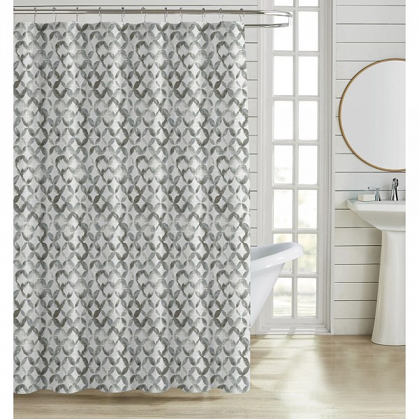 ΚΟΥΡΤΙΝΑ ΜΠΑΝΙΟΥ ΠΟΛΥΕΣΤΕΡΙΚΗ 180x200εκ 90gsm ΜΕ 12 ΚΡΙΚΟΥΣ ΓΕΩΜΕΤΡΙΚΟ ΜΟΤΙΒΟ ΣΕ ΓΚΡΙ ΧΡΩΜΑ ANKOR