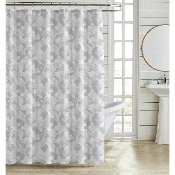 ΚΟΥΡΤΙΝΑ ΜΠΑΝΙΟΥ ΠΟΛΥΕΣΤΕΡΙΚΗ 180x200εκ 90gsm ΜΕ 12 ΚΡΙΚΟΥΣ ΑΦΗΡΗΜΕΝΟ ΜΟΤΙΒΟ ΣΕ ΓΚΡΙ ΧΡΩΜΑ ANKOR