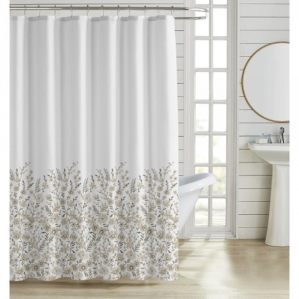 ΚΟΥΡΤΙΝΑ ΜΠΑΝΙΟΥ ΠΟΛΥΕΣΤΕΡΙΚΗ 180x200εκ 90gsm ΜΕ 12 ΚΡΙΚΟΥΣ ΛΟΥΛΟΥΔΑΤΟ ΣΧΕΔΙΟ ΣΕ ΓΗΙΝΟΥΣ ΤΟΝΟΥΣ ANKOR