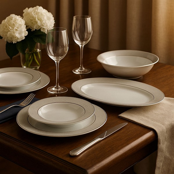 ΣΕΡΒΙΤΣΙΟ ΠΙΑΤΩΝ ΠΟΡΣΕΛΑΝΙΝΟ 20ΤΜΧ ΜΕ ΧΡΥΣΟ ΓΕΩΜΕΤΡΙΚΟ ΣΧΕΔΙΟ ΚΑΙ ΑΣΗΜΙ ΜΠΟΡΝΤΟΥΡΑ ANKOR  R11804-20