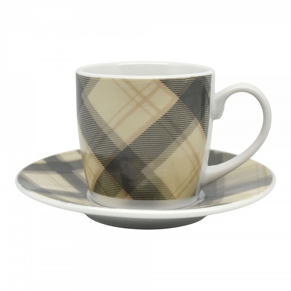 ANKOR Σετ Φλυτζανιών Καφέ 110ml Πορσελάνης με Καρό Σχέδιο  Κομψό & Μοντέρνο  848485