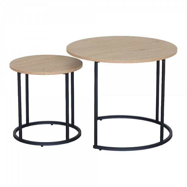 ΣΕΤ 2 ΤΡΑΠΕΖΑΚΙΑ MDF ΜΕ ΜΕΛΑΜΙΝΗ ΣΕ ΦΥΣΙΚΗ ΑΠΟΧΡΩΣΗ ΞΥΛΟΥ KAI ΜΑΥΡΟ ΜΕΤΑΛΛΙΚΟ ΣΚΕΛΕΤΟ ANKOR 852864