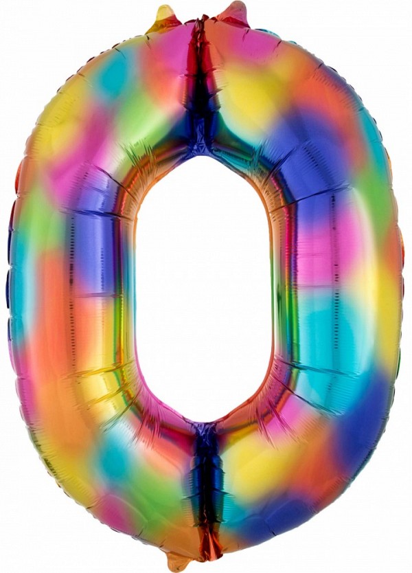 Number Rainbow giant number foil balloon number 0, 88x63 cm
