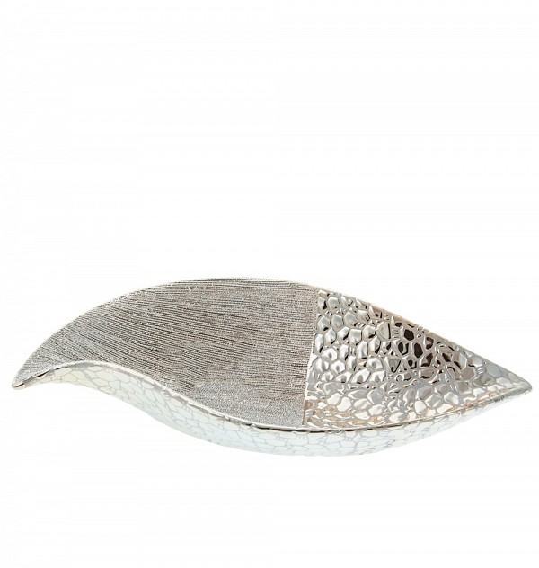 Κεραμική Ασημί Διακοσμητική Πιατέλα με Μύτες Σφυρήλατη