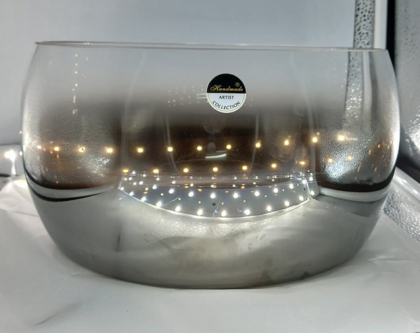 Διακοσμητικό Γυάλινο Κουπ Ασημί/Μελί 22x15εκ