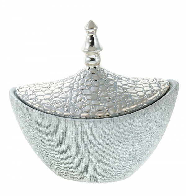 Φοντανιέρα Κεραμική Ασημί Σφυρήλατη Οβάλ  με Καπάκι