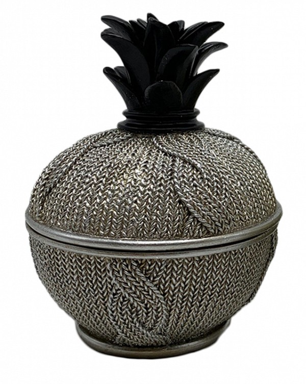 Διακοσμητική Polyresin Ασημί-Μαύρο Φοντανιέρα Ανανάς 13x13εκ