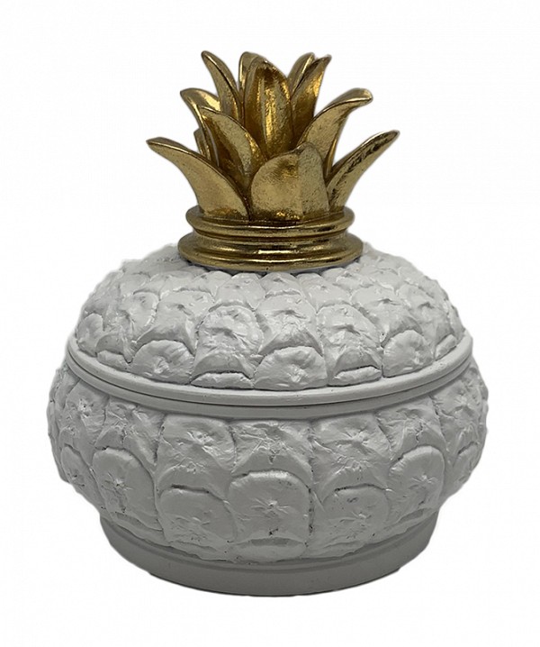 Διακοσμητική Polyresin Λευκή - Χρυσή Φοντανιέρα Ανανάς 15x14.5x15cm
