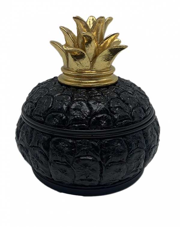 Διακοσμητική Polyresin Μαύρη - Χρυσή Φοντανιέρα Ανανάς 15x14.5x15cm