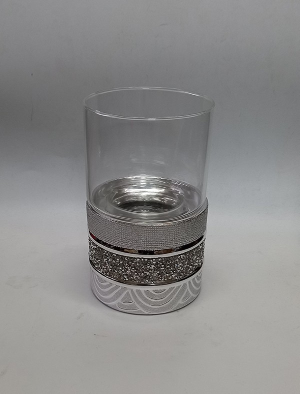 Κηροπήγιο Για Ρεσώ Κεραμικό Σε Ασημί Χρώμα Με Γυαλί  10.5x10.5x22.8cm