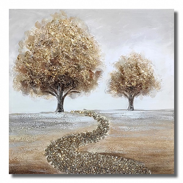 Πίνακας Σε Καμβά Χρυσά Καφέ Δέντρα σε Δρόμο 60x60x3cm