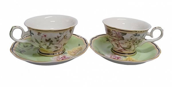 Σετ Φλυτζάνια Τσαγιού Πορσελάνης 2τεμ. Green Yellow Flowers 8.5x15cm