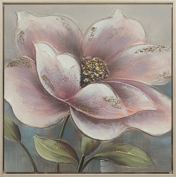 Πίνακας Σε Καμβά Λουλούδι σε Ασημί Κάδρο 42.5x42.5x2.8cm