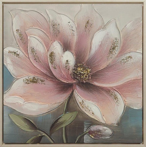 Πίνακας Σε Καμβά Λουλούδι σε Ασημί Κάδρο 42.5x42.5x2.8cm