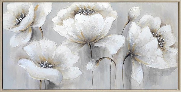 Πίνακας Σε Καμβά Λουλούδια σε Ασημί Κάδρο 62x122x4.5cm