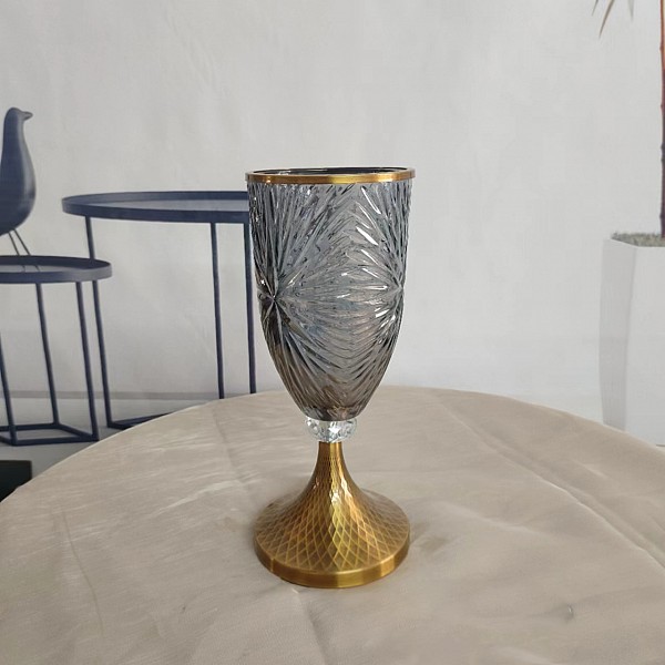 Διακοσμητικό Γυάλινο  Βάζο Mε Μεταλλική Χρυσή Αντικέ Βάση & Στεφάνι 30x12cm