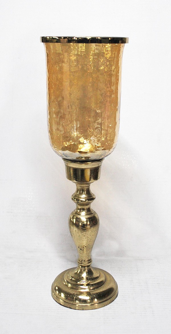 Γυάλινο Μελί Κηροπήγιο Με Μεταλλική Χρυσή Αντικέ Βάση 16.5x16.5x52cm