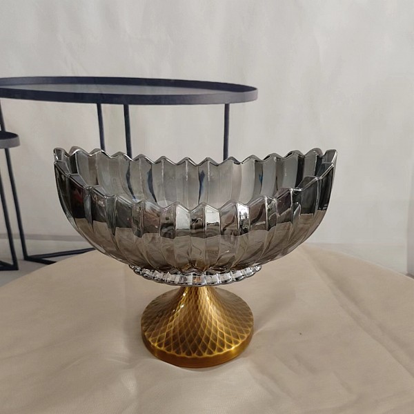 Γυάλινη Οβάλ Κουπ Γόνδολα Με Μεταλλική Χρυσή  Βάση Πόδι 31x18.3cm