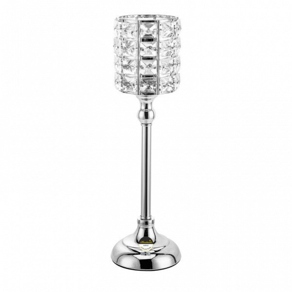 Κηροπήγιο μέταλλο/γυαλί σε ασημί βάση 8.0 x11.0x37cm