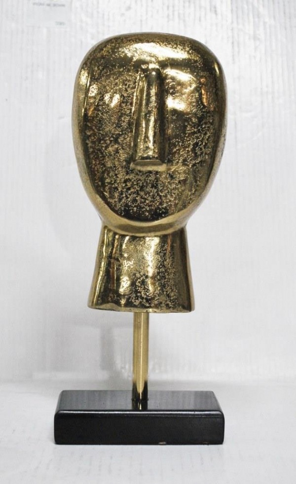 Επιτραπέζιο Μεταλλικό Διακοσμητικό Χρυσό Πρόσωπο σε Ξύλινη Βάση 13x6.5x30.5cm