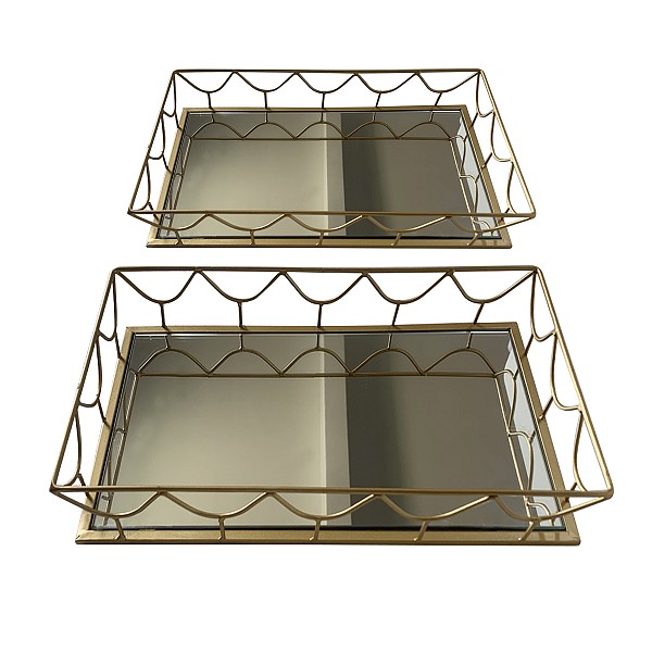 Σετ Των 2 Δίσκος Μεταλλικός Χρυσός Με Καθρέπτη 40.5x25.5x6.5cm&35.5x20.5x5.5cm