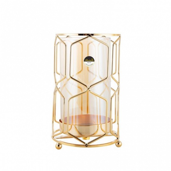 Γυάλινα Κηροπήγια Με Χρυσές Μεταλλικές Λεπτομέρειες 13x21cm