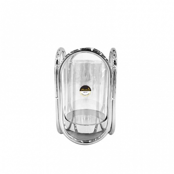 Γυάλινα Κηροπήγια Με Ασημί Μεταλλικές Λεπτομέρειες 12x20cm  SI751M