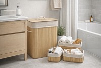 Καλάθι Απλύτων Μπαμπού Φυσικό Χρώμα 41x31x56cm ANKOR + Δώρο Σετ 3 Καλαθάκια Οργάνωσης