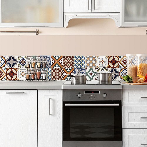 Red Tiles μπορντούρα προστασίας τοίχων κουζίνας (67114)