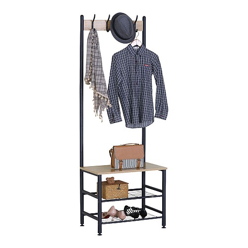 ΕΠΙΠΛΟ ΕΙΣΟΔΟΥ ΞΥΛΙΝΟ ΜΕ ΚΡΕΜΑΣΤΡΑ, ΡΑΦΙΑ ΚΑΙ ΜΑΥΡΟ ΜΕΤΑΛΛΙΚΟ ΣΚΕΛΕΤΟ 60x40x175εκ. ANKOR 844210