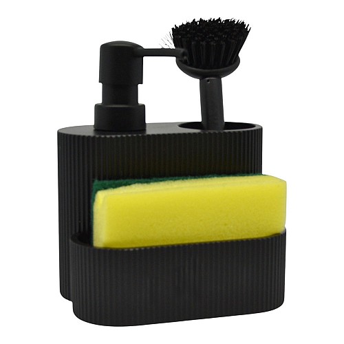 ANKOR Dispenser Κουζίνας Πολυεστερικό Μαύρο με Θήκη για Σφουγγάρι & Βουρτσάκι | Κομψό & Ανθεκτικό