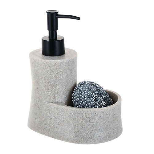 ANKOR Dispenser Κουζίνας Πολυεστερικό Μαύρο με Θήκη για Σφουγγάρι & Όψη Πέτρας , Κομψό & Ανθεκτικό 850037
